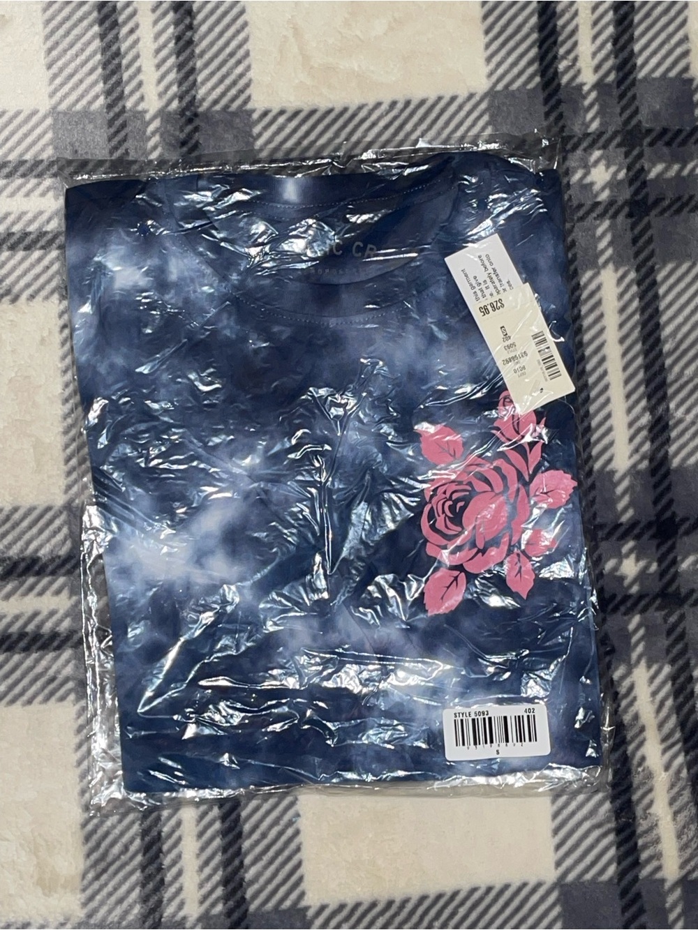 Aeropostale Blue Tie-Dye Tee with Pink Rose Graphic